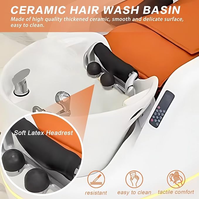 Massage Shampoo Bed and with Modern Unique Simple Design,Head Spa Equipment and Ceramic Basin Includes Smart Massage Design(Water Cycle,Fumigation)