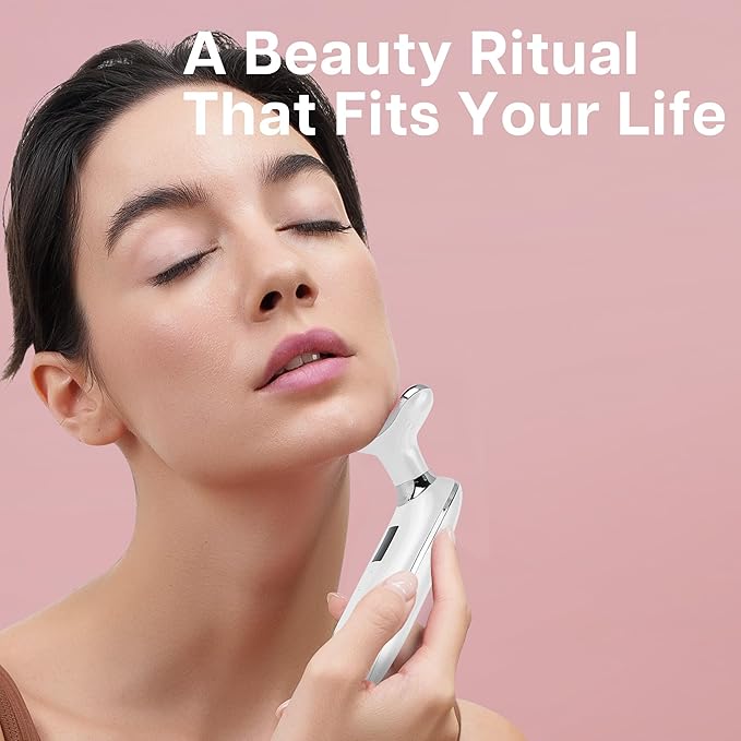 VRAIKO Lilac 7-in-1 Beauty Massager for Face and Neck - Jawline Lifting & Firming - Face Lymphatic Drainage Massager for Anti Aging Wrinkle, Forehead Lines, and Dark Circles, White