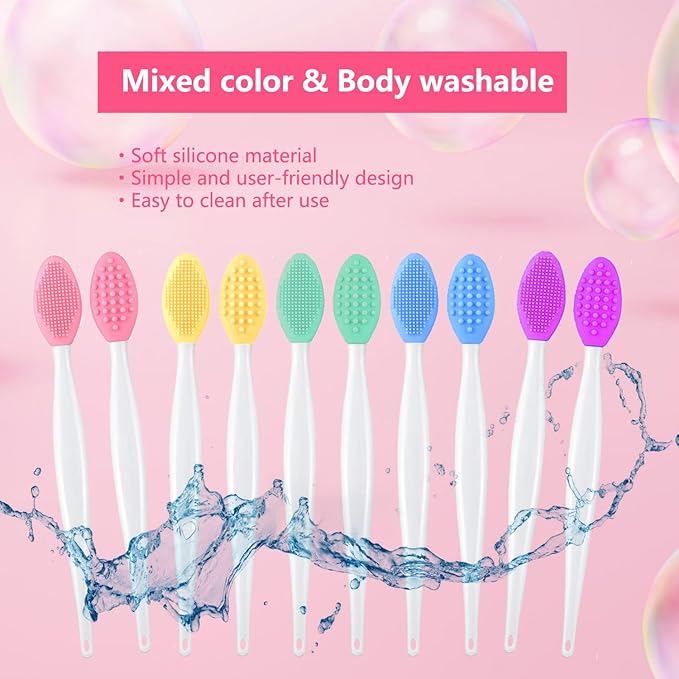 Pore Cleansing Facial Silicone Brush, Double-Sided Lip Brush, Gentle Exfoliation & Clearer Skin Massager Nose Clean Blackhead Removal & Face Scrubber Brushes 10pcs