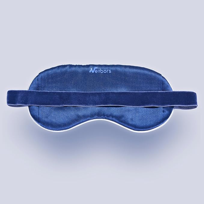 22mm Mulberry Silk Beauty Sleep Mask with Velvet Band & Travel Pouch, Light Blocking, Hair & Skin Friendly, Blue Cherry Blossom Totem Print, Gift Packaging