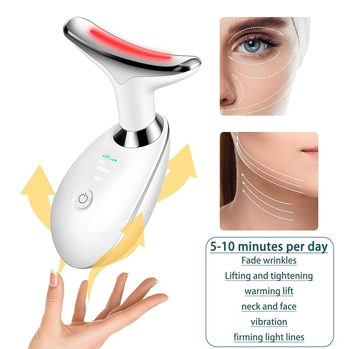 Face and Neck Massager Tool, 7-in-1 Color Red-Light-Therapy Wand for Skin Care