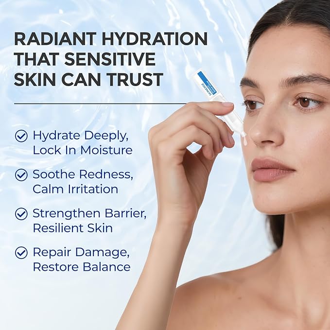 Intensive Repair Serum, 15%Hyaluronic Acid for Sensitive Skin Anti Aging Ultra Hydrating Serum for Face Calming Barrier Repair Redness Relief with Ceramides Centella 30Vials Daily Travel Care
