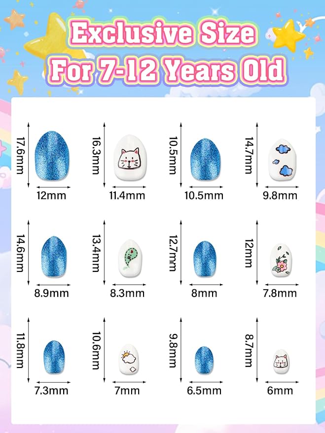 72 Pieces Press on Nails Girls, EBANKU 3 Pack Children Fake Artificial False Nail Tips Pre Glue Full Cover for Kids Nail Art Decoration