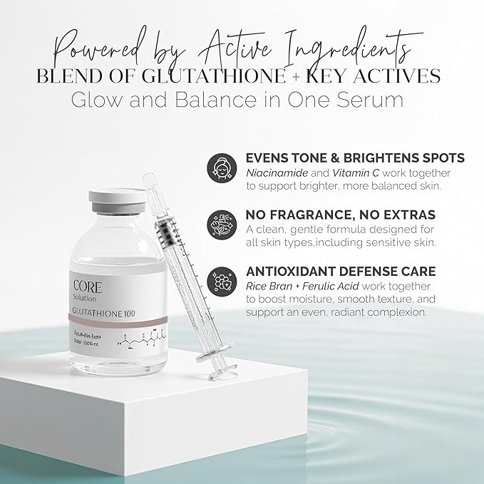 Glutathione 100 Ampoule - Fragrance Free Korean Skin Care Serum with Glutathione for Tone Support & Visible Clarity - Lightweight Brightening Serum, Suitable for Regular Skincare Routine