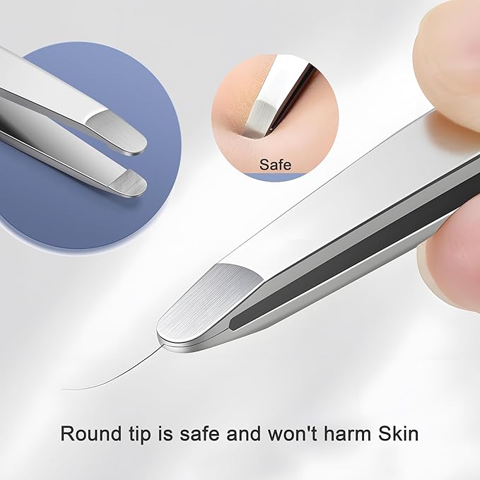 Tweezers for Women Facial Hair, 5Pcs Set, Round tip Eyebrow Tweezer for men, Professional Stainless Steel Pointed Splinter Ingrown Hair removal