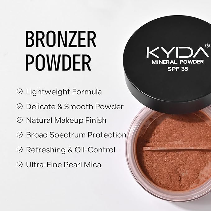 Mineral Powder Bronzer, SPF 35 Natural Glow Contour Sunscreen Loose Powder, Blendable Formula Buildable Coverage Lightweight and Oil Control Makeup Face Contour-Warmth, 0.28oz