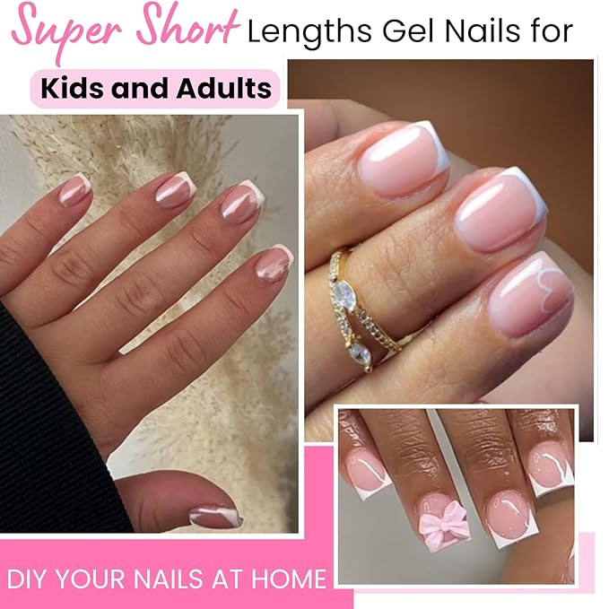 600 Pcs Extra Short XXS Square Nail Tips,SINOKAME Clear Press on Nails for Kids Women Small Short Petite Nail Beds, 12 Sizes DIY Salon Home Manicure Nail Extension