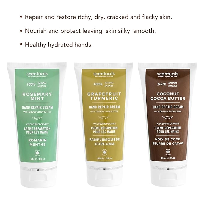 Hand Cream Set of 3, with Shea Butter, Cocoa Butter, Argan & Almond oil, Moisturizing Dry Hands, (Grapefruit Turmeric + Rosemary Mint + Coconut Cocoa Butter) 60 ml (2 fl.oz.) x 3