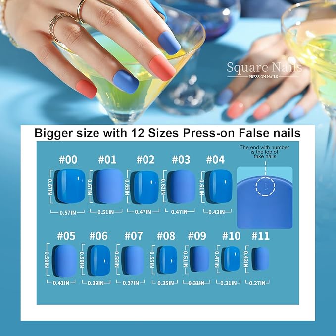 Short Square Press on Nails, Teenitor 576pcs Short Press on Fake Nails With Nail Glue And Adhesive Stickers, 12 Colors Matte Press On Short Nails, 12 Colors Glossy Short Press On Nails, Short Glue On Nails With Nail Stickers Rhinestones