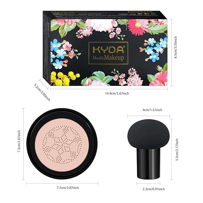 KYDA Mushroom Head Air Cushion BB Cream,Concealer Lasting Nude Makeup Moisturizing Pigment CC Liquid Foundation, Even Skin Tone Makeup Base Primer-Natural