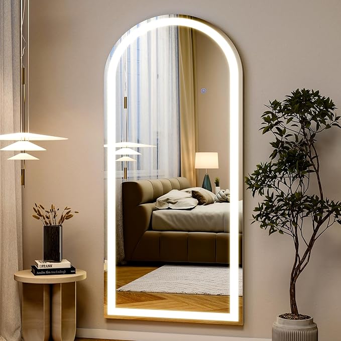 26x68 inch Full Length Mirror with Lights, LED Lighted Floor Standing, Hanging Full Length with Stand, Full Body Dressing Mirror with Dimmable 3 Color LED