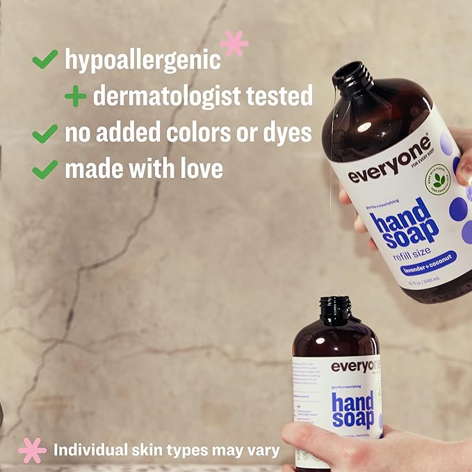 Everyone Liquid Hand Soap, 32 Ounce (Pack of 2), Lavender and Coconut, Plant-Based Cleanser with Pure Essential Oils