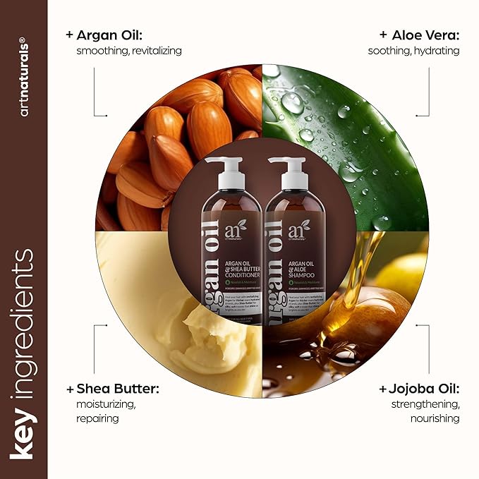 Argan Oil Shampoo and Conditioner Set - Sulfate-Free Formula with Nourishing Moroccan Oil and Keratin -for All Hair, Curly or Straight - Hydrate Repair Defy Frizz for Salon-like Results!16 Fl Oz 2 PK