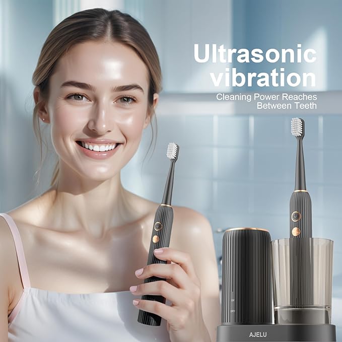 Sonic Electric Toothbrush for Adults with Drying Storage Holder, 8 Brush Heads, Smart Timer, USB Rechargeable, Deep Clean Power – Classic Black Edition