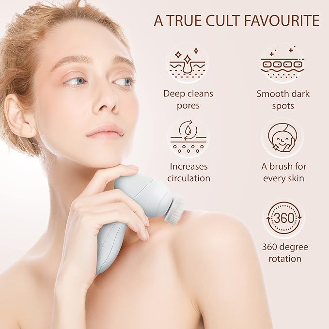 Face Scrubber | Facial Cleansing Brush Exfoliator Skin Care Beauty Products Powered Electric Wash Exfoliating Skincare Women Spin Cleanser Tools Cleaning Scrub Washer Self Care (Pearl)