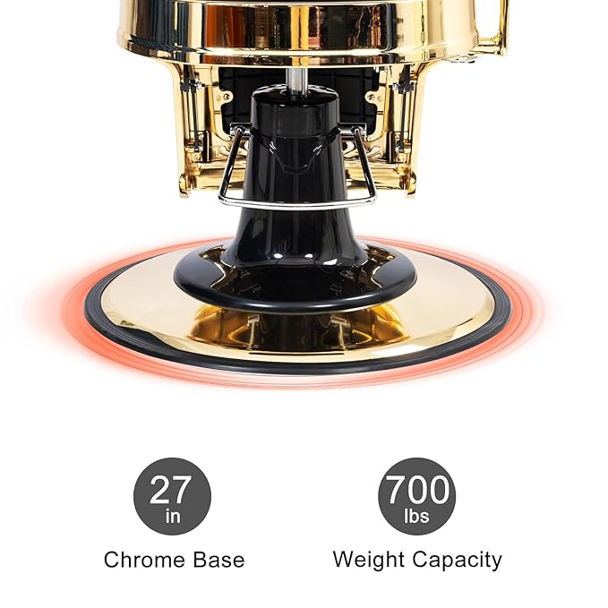 Winado Heavy Duty Vintage Recline Barber Chair Hydraulic with Headrest, Supports up to 700lbs & 360° Rotatable, Professional Salon Beauty Spa Shampoo Equipment (Gold - Square Backrest)