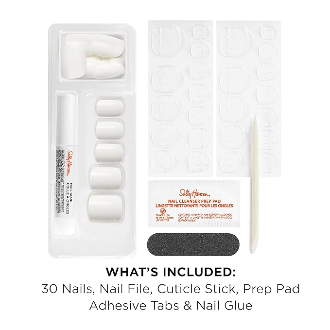Sally Hansen Salon Effects Perfect Press-On Nails | Square Shape | Easy to Apply, Non-Damaging | 30 Nails, Nail Glue, Adhesive Tabs, File | Get Mod