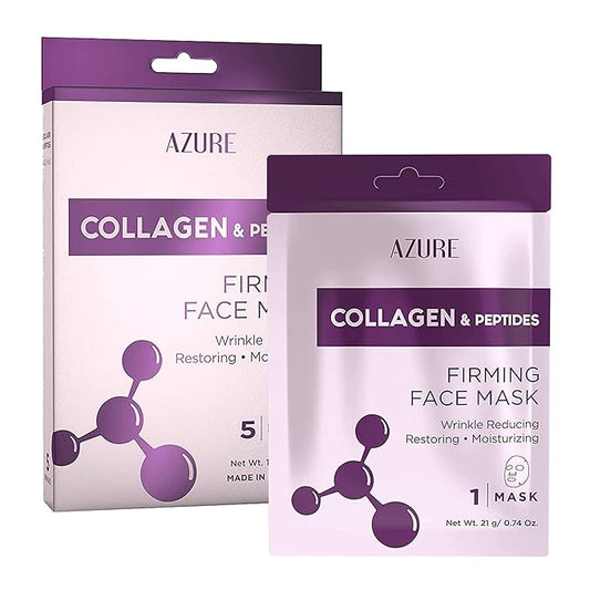 Azure Cosmetics Collagen & Peptides Lifting Facial Sheet - Restoring, Smoothing & Moisturizing Face Mask - Helps Reduce Fine Lines & Wrinkles, Smooths & Repairs - Skin Care Made in Korea - Pack of 5