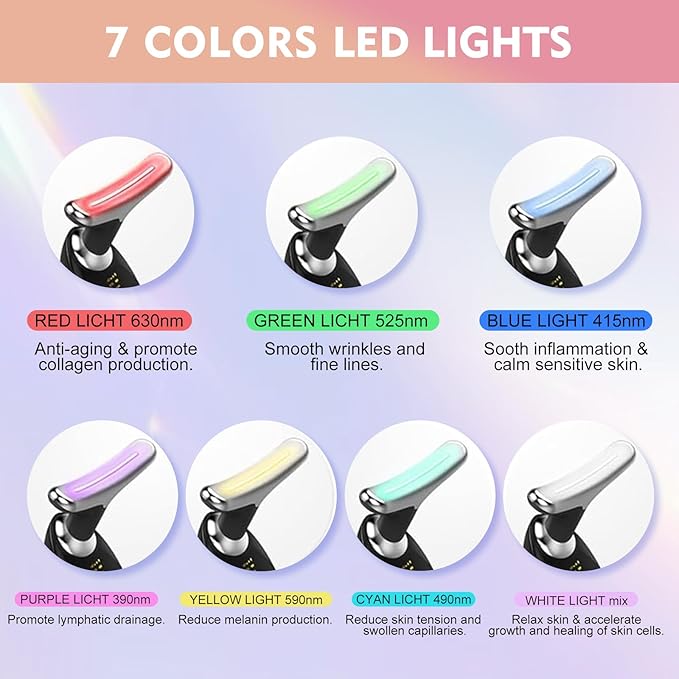 Face and Neck Massager Tool, 7 Colors LED Womens Skin Care Facial Massager for Skin Rejuvenation, Lifting, Toning, Glow Boost