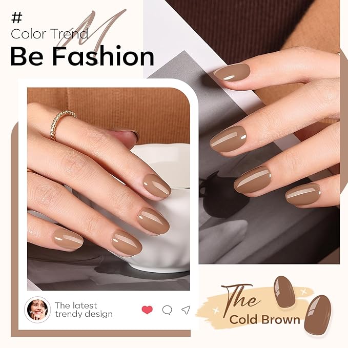 modelones Brown Press on Nails Short, Christmas Oval Fake Nails Kit Press Ons with Nail Glue, Adhesive Tabs, Nail File, Prep Pad, Manicure Stick, 32Pcs 16 Sizes