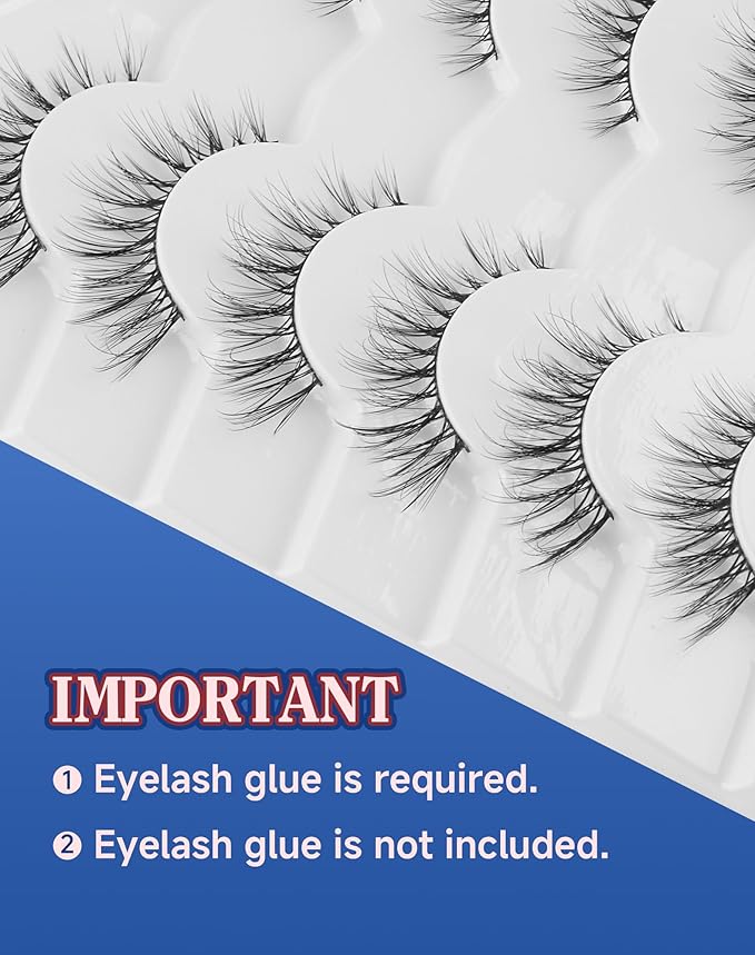Cat eye Lashes Natural Wispy Lash Strip Natural Look Flared Eyelashes Fairy False Eye Lashes Fluffy False Eyelashes Soft 7 Pairs D97