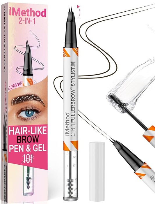 iMethod Curved Eyebrow Pen and Eyebrow Gel - Eyebrow Pencils for Women with Natural Hair Like Strokes, Brow Gel Clear for Soft Full Brows, Waterproof, All-Day Defined, Dark Brown