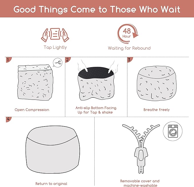 HIGOGOGO Round Stuffed Pouf Ottoman, Stripe Faux Fur Poufs with Foam Chunk Filling, Furry and Fluffy Pouf Foot Stool Storage Ottoman, 26 X 18 Floor Poufs Foot Rest for Living Room, Pink