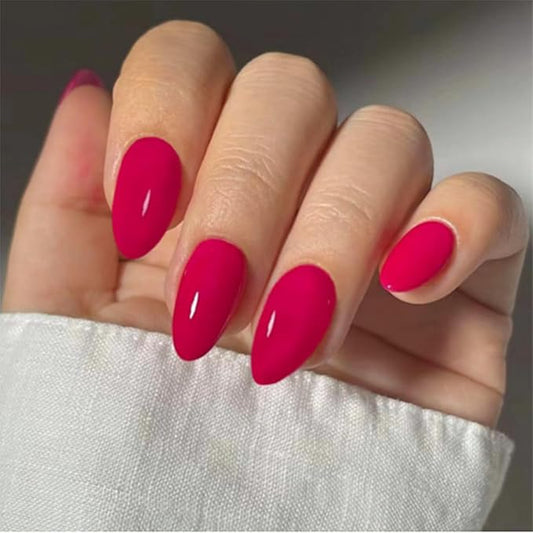 Red Press on Nails Solid Color Fake Nails Short Almond Acrylic Nails Glossy Artificial Nails Red Full Cover Glue on Nails Reusable Stick on Nails for Women and Girls 30 Pcs