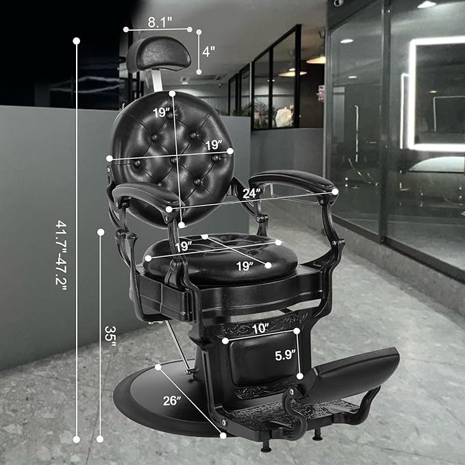 Vintage Barber Chair Heavy Duty Hydraulic Barber Chair Reclining Salon Chair for Hair Stylist Tattoo Chairs Stylist Chair Salon Equipment（Black）