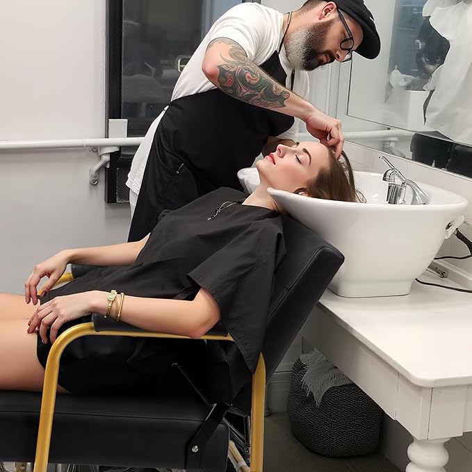 Winado Auto Recline Shampoo Chair, Portable Salon Barber Chair with Tilted Backrest, Heavy Duty Spa Beauty Equipment for Hair Stylists, Tattoo Artists, Cosmetologists, Gold