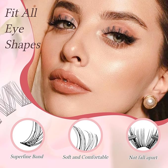 FADLASH Lash Clusters Wispy Eyelash Clusters Natural Individual Lashes 10-16 mm and Waterproof Cluster Eyelash Extensions with Soft Thin Band (DV07, 10-16mm)