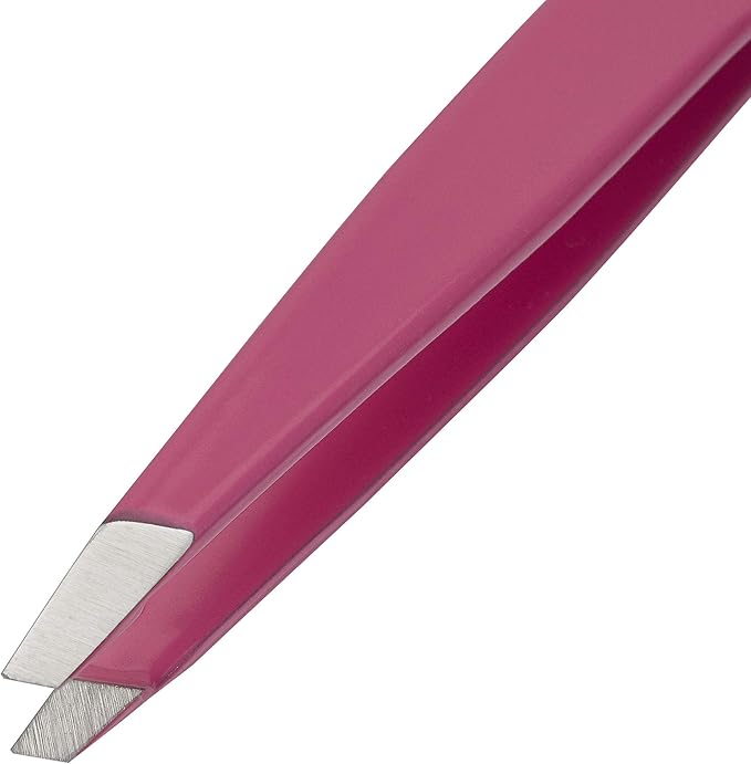 Slant Tweezer - Handmade in Switzerland - Professional Eyebrow & Facial Hair Remover - Etched Interior Grabs Hair from The Root - Perfectly Aligned Tips - Stainless Steel, Pink
