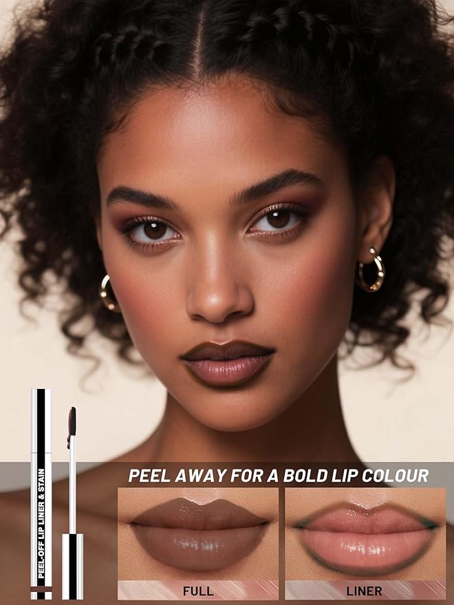 Lip Stain Peel Off Lip Liner Stain with Tweezer, Long Lasting Matte Lip Tint Tattoo, Highly Pigmented Color Lip Makeup, Waterproof Lipstick, Transfer-proof Lipstain for Women, Espresso