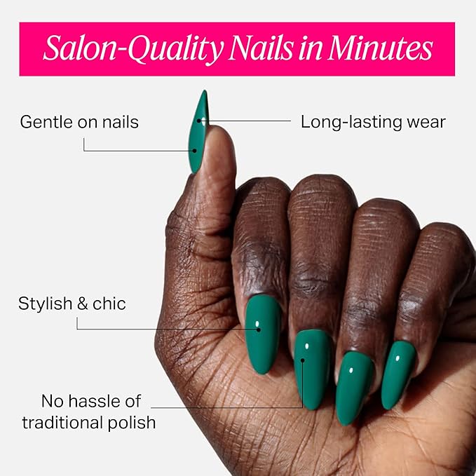 Nailboo Press On Nails, Salon-Quality Reusable Fake Nails for Fast DIY Manicure with Strong Hold Nail Glue for Press Ons, Nail File, & Alcohol Prep Pads, Fir Real