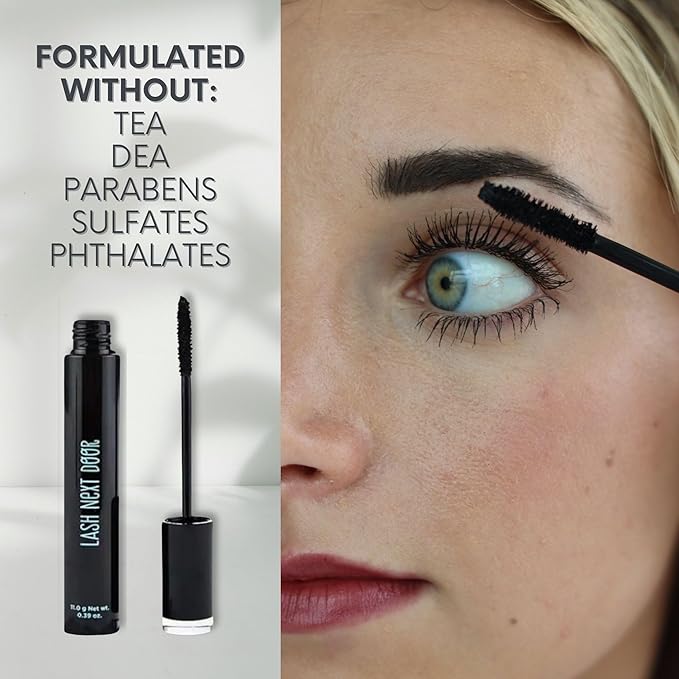 Lash Next Door Water Resistant Mascara Black Volume and Length - No Clump Volumizing Mascara for Thickening and Lengthening - Smudge Proof Lashes by Brooklyn and Bailey (1 Pack)
