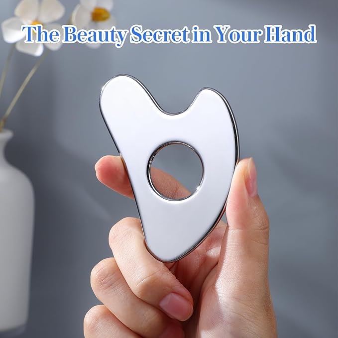 rosenice Gua Sha Facial Tool for Face Skincare Stainless Steel Gua Sha Board for Body Tensions Reduce Puffiness Festive Gifts Silver
