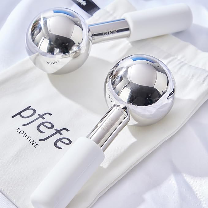 Pfefe 360 Rotating Ice Globes for Face & Eyes, Unbreakable Stainless Steel Cryo Sticks for Beauty Routines, Facials Cold Roller Colling Globes for Puffiness, Wrinkles, Dark Circles, Headaches