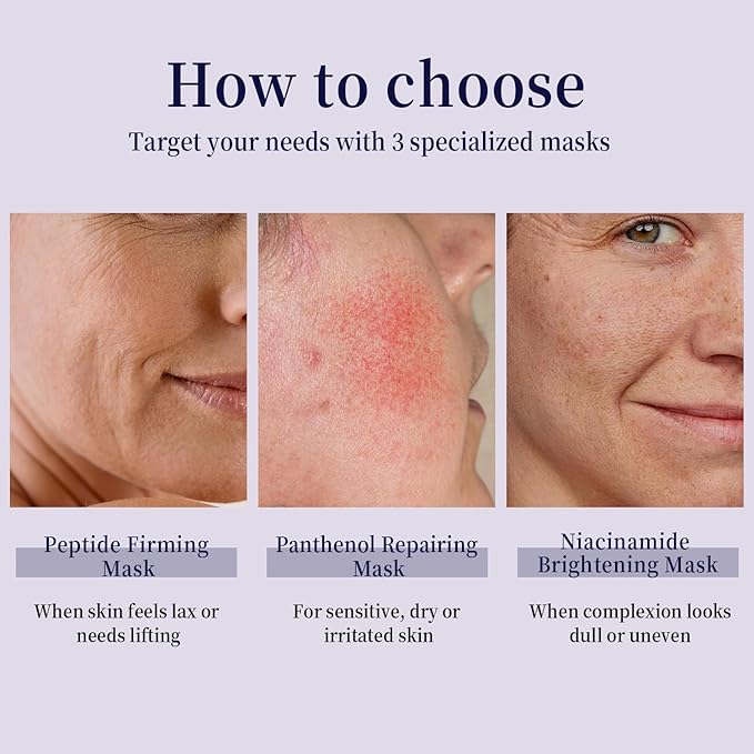 Face Sheet Masks (9 Variety Packs), with Peptides, Vitamin C and Panthenol B5, Anti-aging, Brightening, Soothing Facial Skincare Gift Set for All Skin Types, Moisturizing and Firming Mask Set