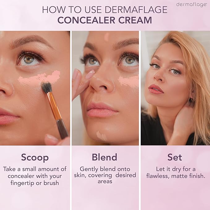 Dermaflage Waterproof Concealer Cream (Medium Cool) - Concealer Full Coverage, Matte Finish for Face & Body - Hides Dark Circles, Tattoos & Acne - Long Lasting Formula Used by Hollywood Makeup Artists
