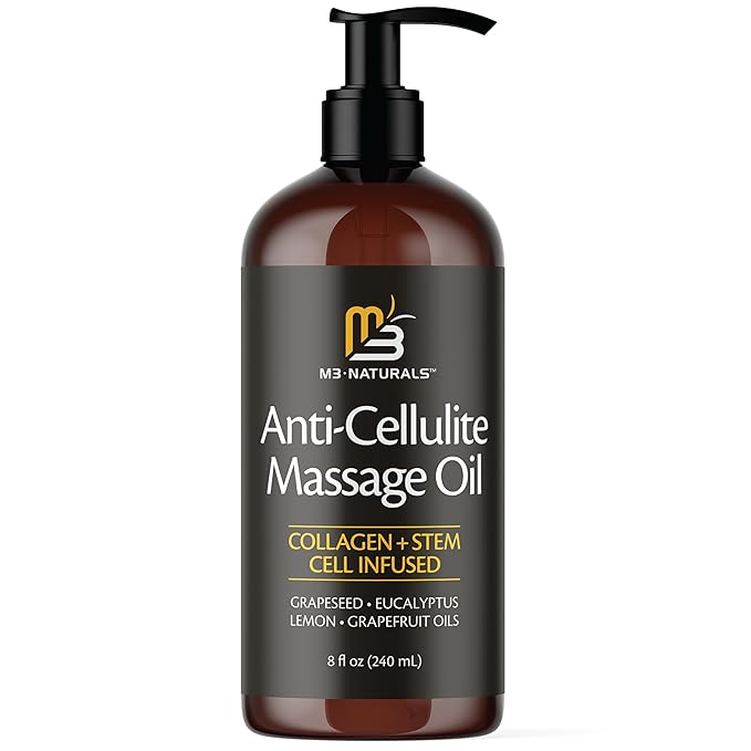 Firming Body Massage Oil with Collagen & Stem Cell – Helps Smooth The Appearance of Cellulite & Improve Skin Texture – Refreshing Aromatherapy Body Oil for Legs & Full Body – 8 Fl Oz by M3 Naturals
