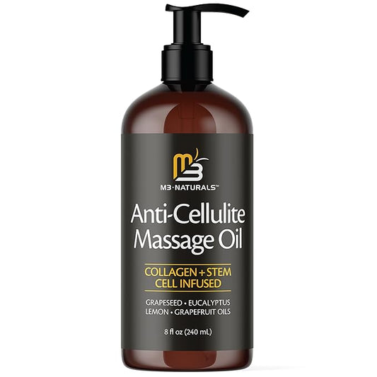 M3 Naturals Firming Body Massage Oil with Collagen & Stem Cell – Helps Smooth The Appearance of Cellulite & Improve Skin Texture – Refreshing Aromatherapy Body Oil for Legs & Full Body – 8 Fl Oz