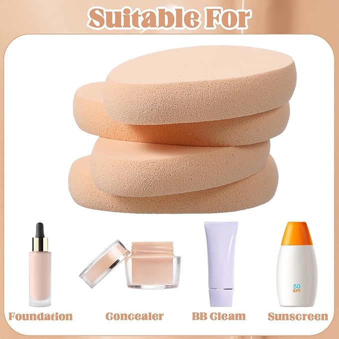 6 Pcs Flat Makeup Sponge, Beige Smooth Makeup Sponges Cushion Foundation Puff Make up Cushion Make up Applicator Sponge for Natural and Easy Soft Long-lasting and Beginner-friendly