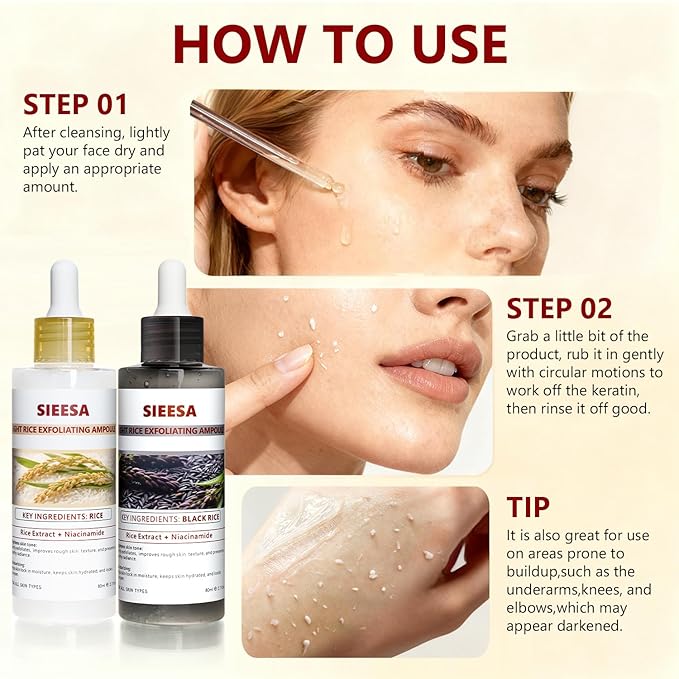 Rice Peel Shot,Peel Shot Glow Rice Ampoule Duo, White&Black Rice Exfoliant,Removes Dead Skin and Blackheads,Niacinamide Controls Oil Salicylic Acid Gentle Pore Clean, For Various SkinS(5.4 fl oz)