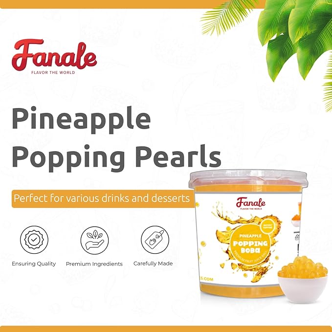 Fanale Popping Boba Pearls for Bubble Tea - 7 lb |Pineapple Flavor | Bursting Boba Pearls Bubble | Fruit Juice Flavor for Shakes, Dessert, Smoothie
