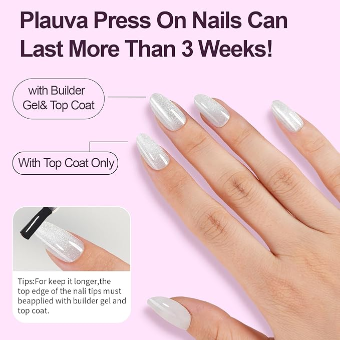 150Pcs Cat Eye Press on Nails, Plauva Short Oval Fake Nails, Glossy Glitter Cat Eye Nail Tips, Soft Gel Stick On Nails for Women and Girls 15 Sizes