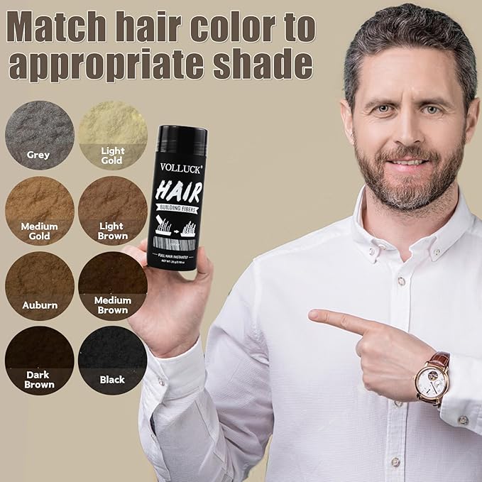 VOLLUCK Hair Fibers for Thinning Hair, Instant Coverage Hair Building Fibers for Women and men, Natural Hair Powder for Conceal Hair Loss 28 g (Gray)