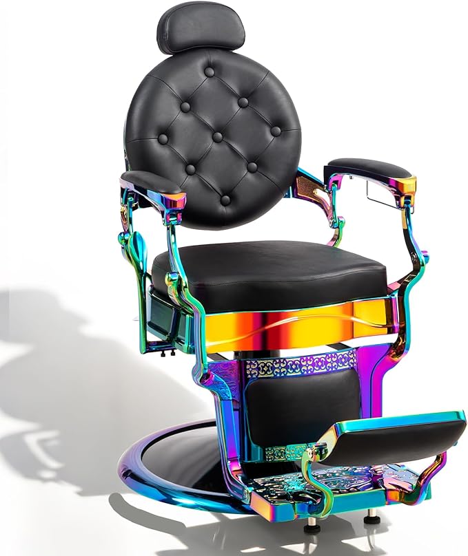 OmySalon Retro Barber Chair Heavy Duty, Aluminum Alloy Frame, Adjustable Headrest, Extra Wide Footrest, Hydraulic Salon Chair for Hair Stylist Reclining All Purpose for Beauty Spa Shampoo Styling