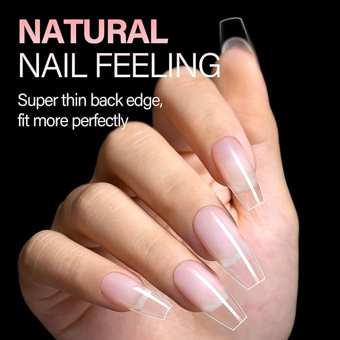 AILLSA Long Coffin Nail Tips - 240pcs Thickened Pre-shaped False Nail Tips Half Matte Nails Tips, Acrylic Fake Nails Extension for Home Salon DIY