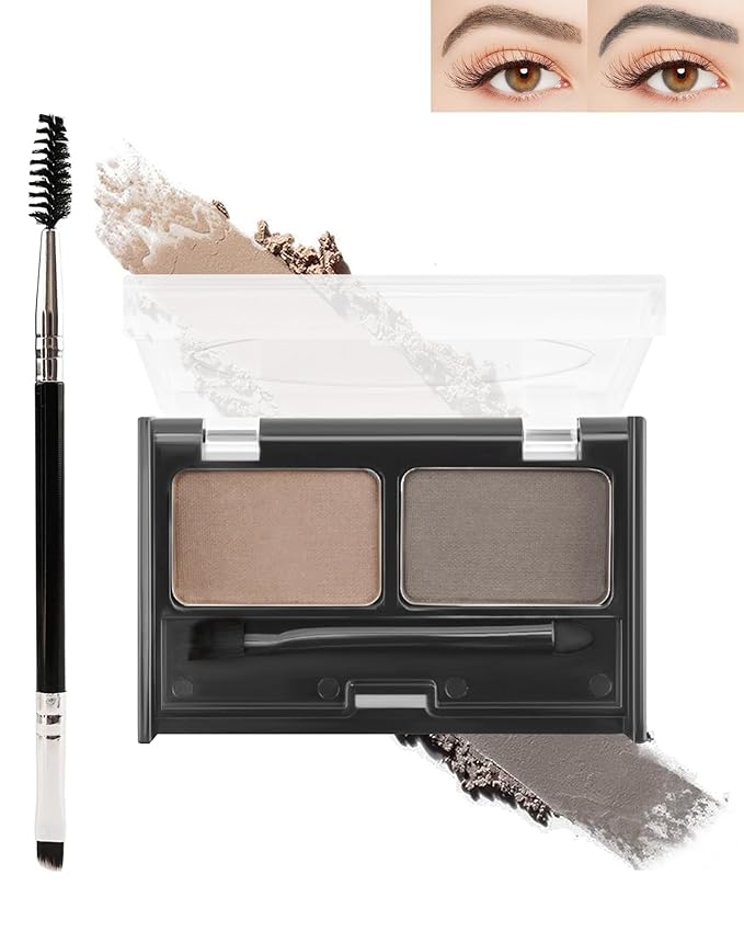 Eyebrow Powder Makeup Kit - Light Brown+Grey, 2 Color Eye Brow Powder Palette Waterproof Long-Lasting Brow Filler, Lightweight, Easy Blend, Natural Full Look with Brush, maquillaje para cejas-01