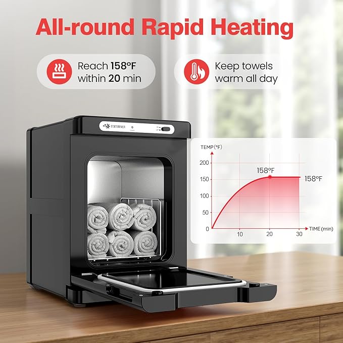 Hot Towel Warmer, 5L Towel Warmer Cabinet, Small Towel Heater with Stainless Steel Rack, Professional Towel Heating Box, Use for Spa, Beauty Salon, Barber, Massage, Gym, Home (Black)